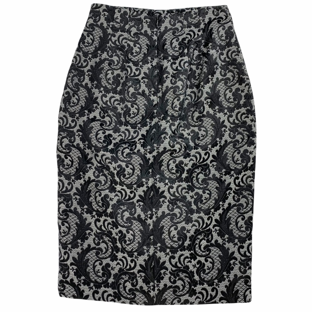 Black Grey Silver Filigree Pencil Skirt